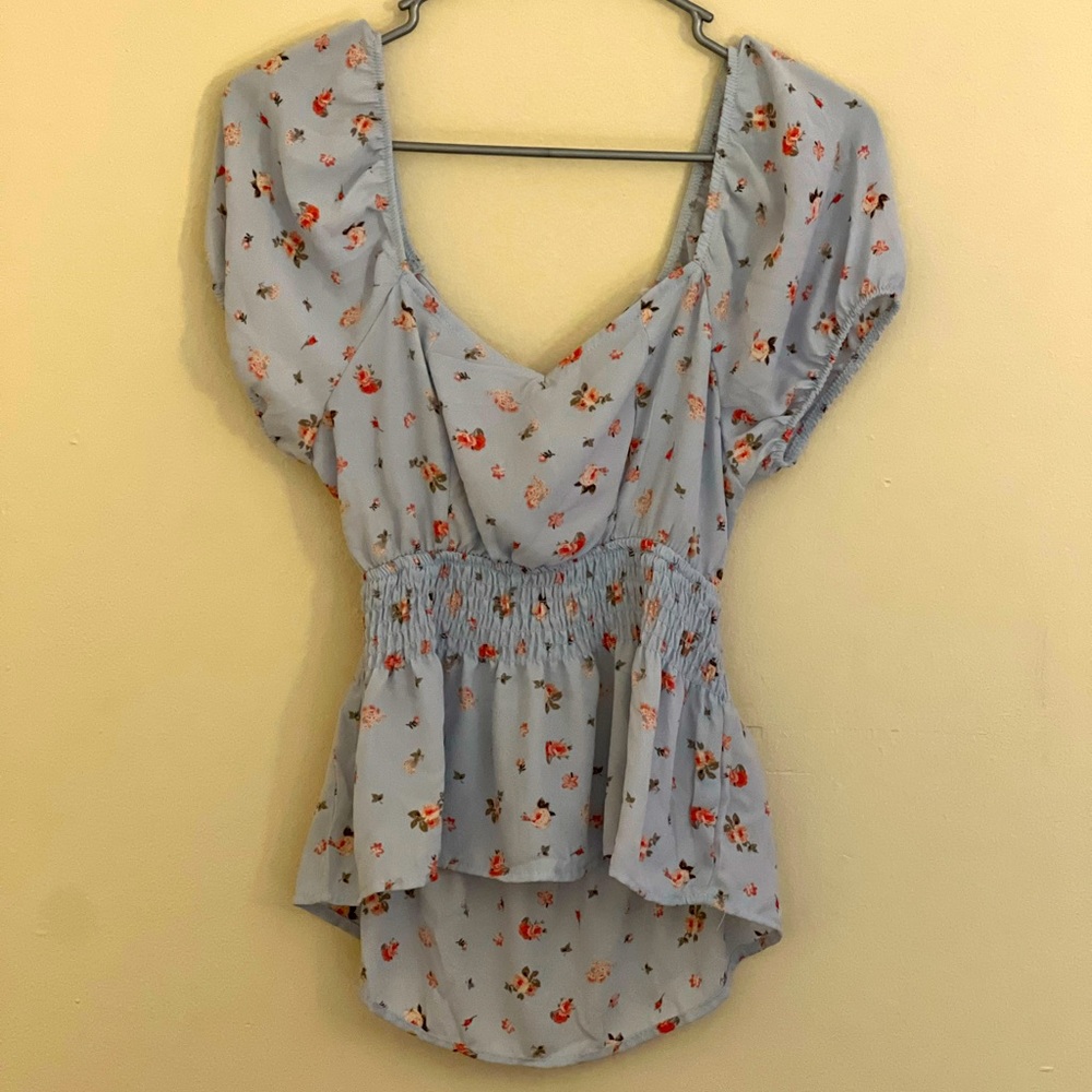 Baby Blue Shirt with Flowers on
